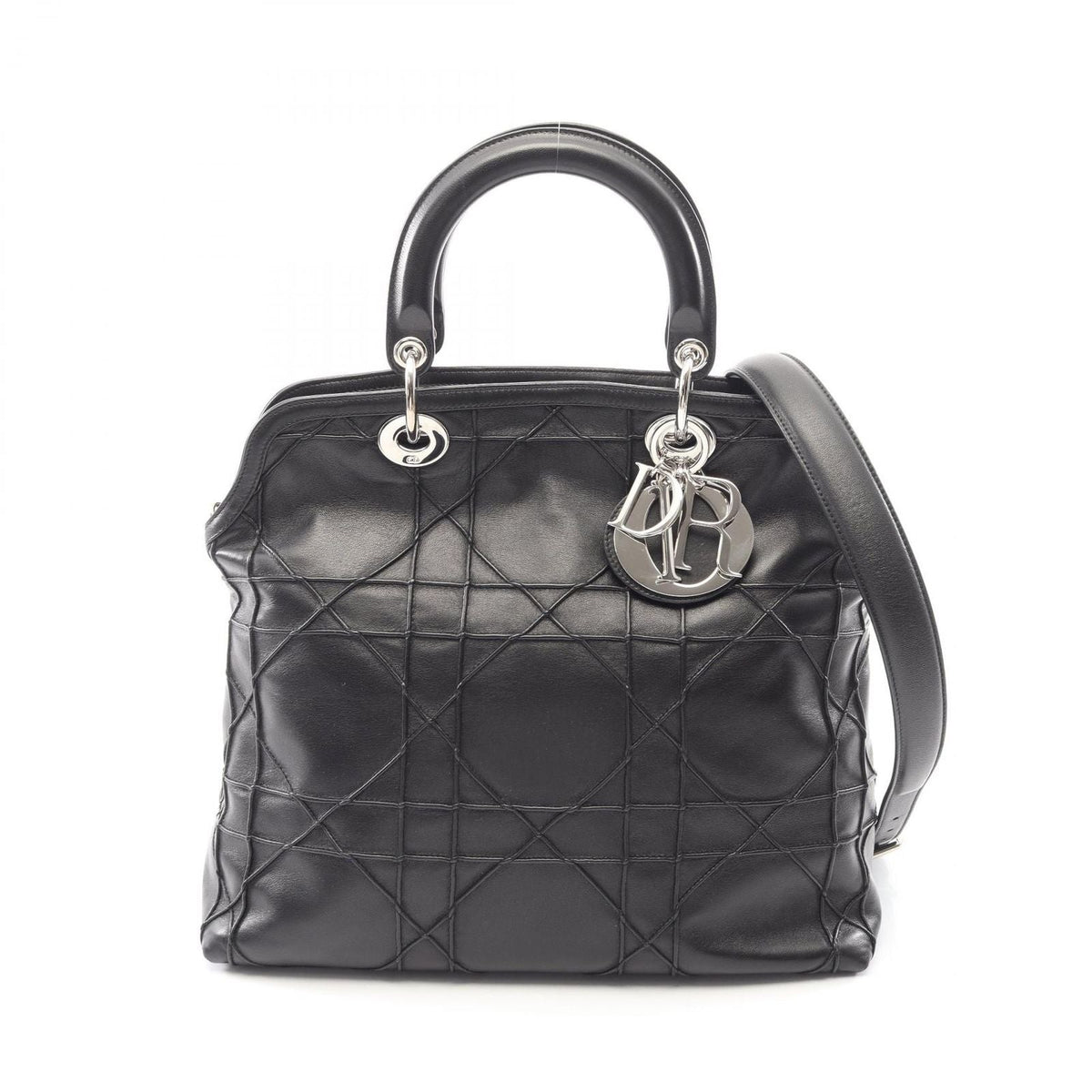 Dior Handbag Granville Cannage 2-Way Black Leather