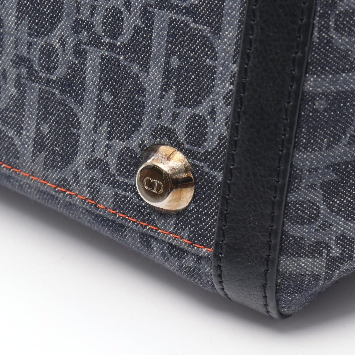 Dior Dio Handbag Tobta Navy Black Orange Denim Leather