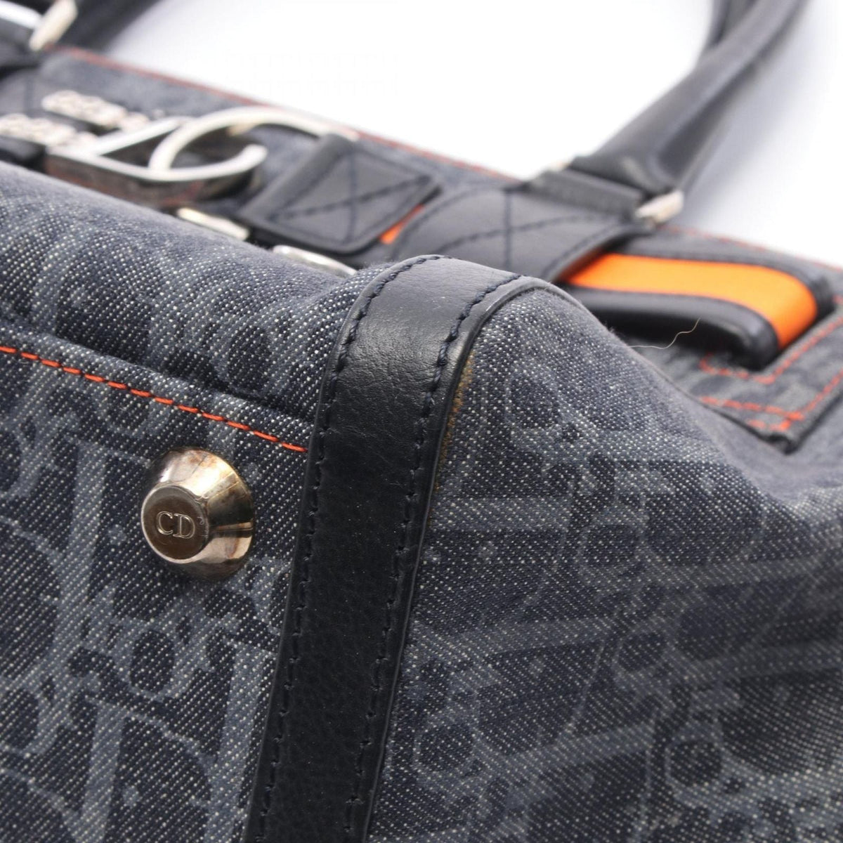 Dior Dio Handbag Tobta Navy Black Orange Denim Leather