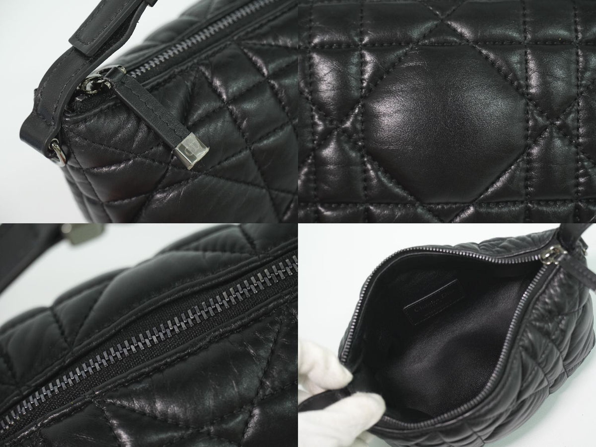 Dior Travel Nomad Pouch Cannage Handbag Leather Black