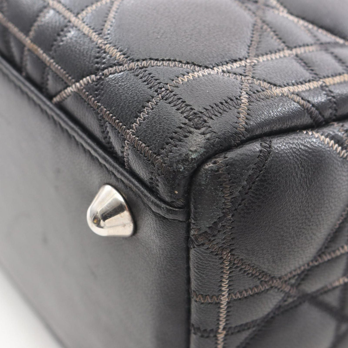 Dior Dio Handbag Ladydio Cannage Black Leather 2-Way Tote