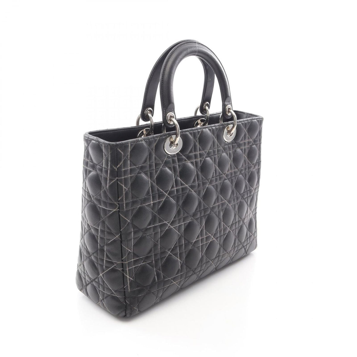 Dior Dio Handbag Ladydio Cannage Black Leather 2-Way Tote