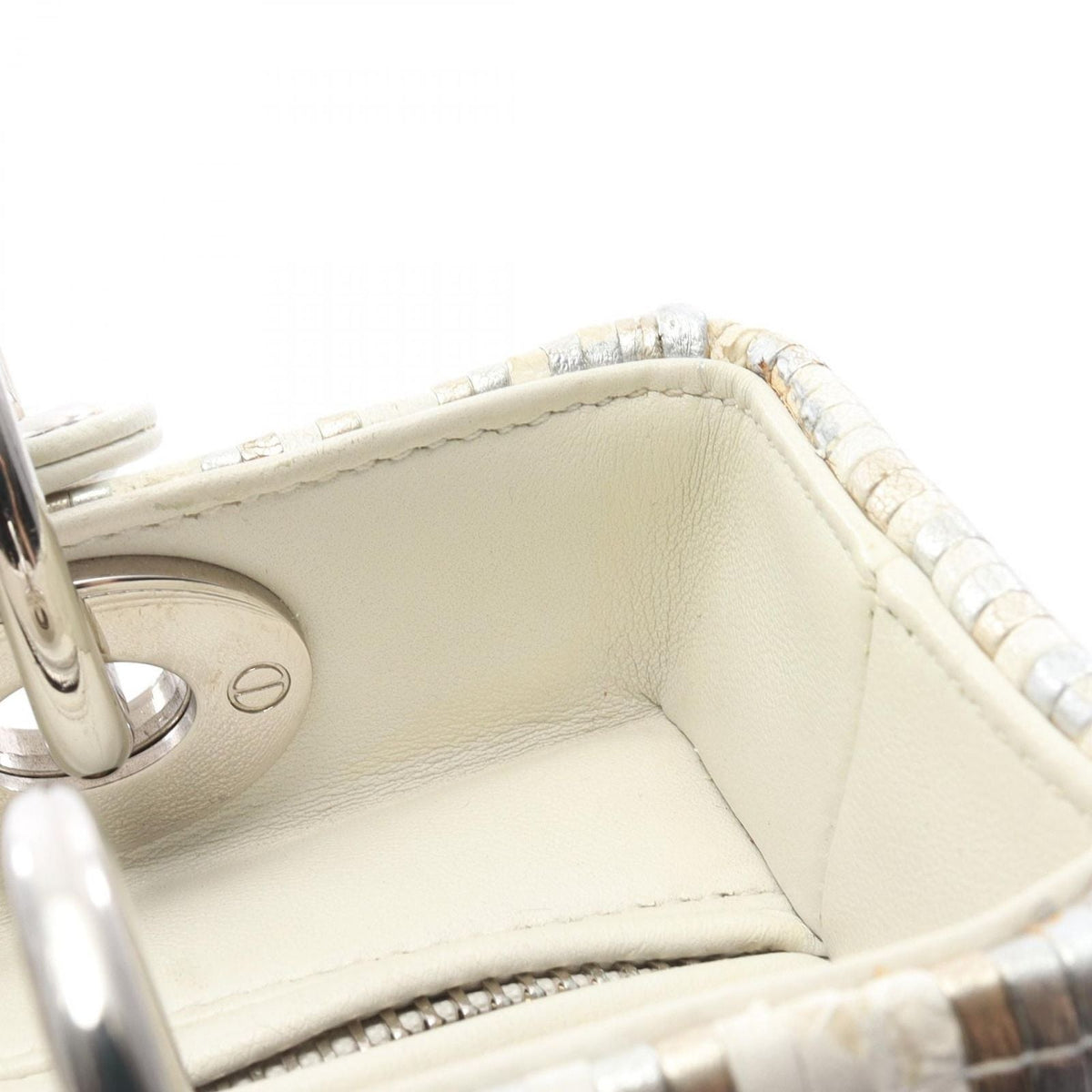 Dior Handbag Lady Dior 2-Way White Gold Silver Leather Tote