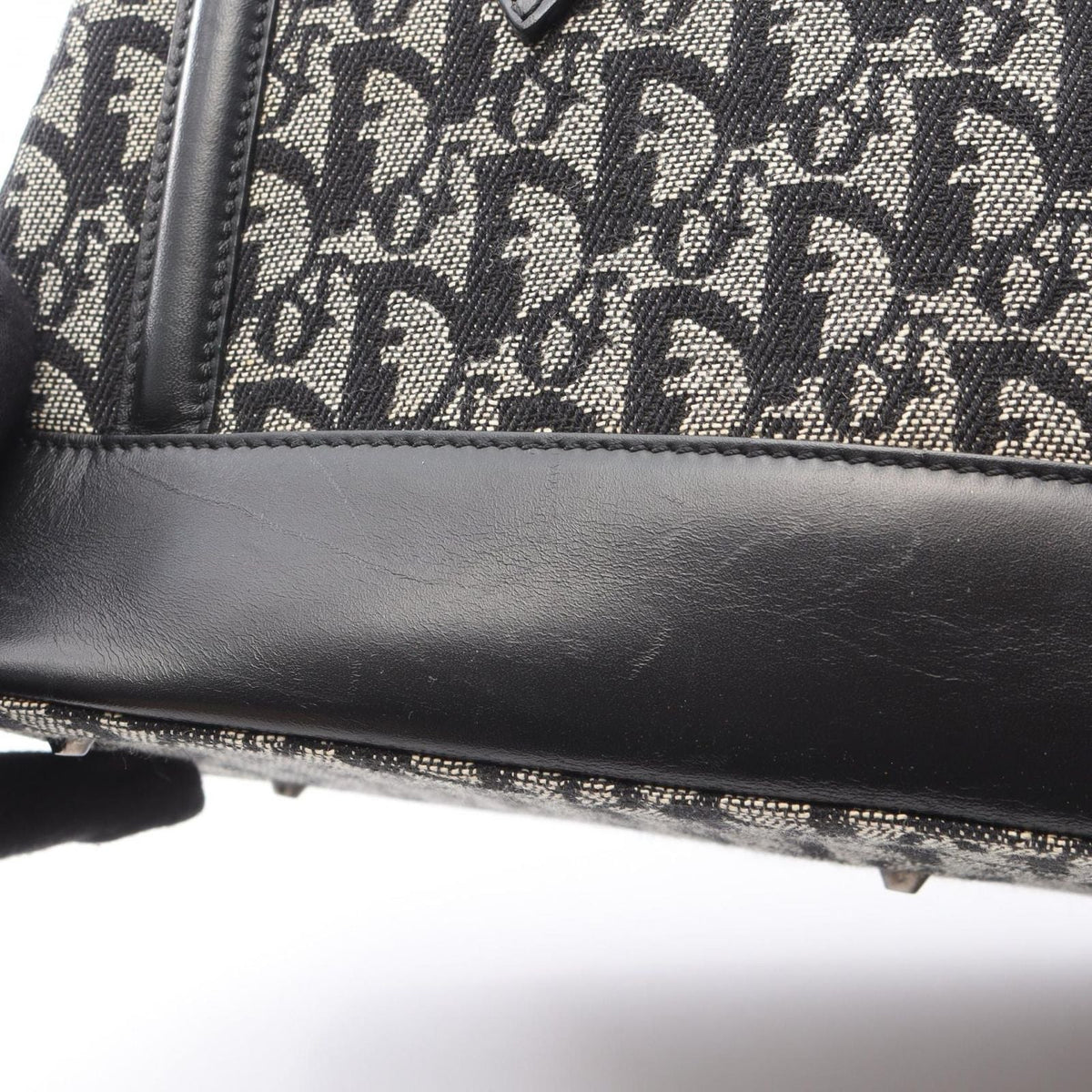 Dior Handbag Trotter Black Beige Canvas Leather Hand