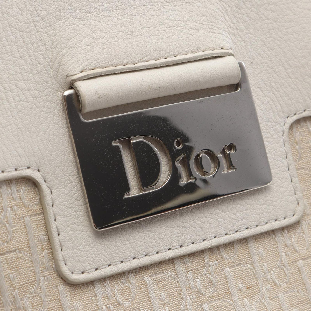 Dior Handbag Strips Tosic Trotter Ivory Canvas Leather Tote