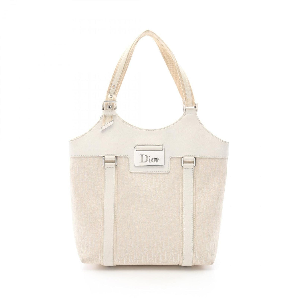 Dior Handbag Strips Tosic Trotter Ivory Canvas Leather Tote