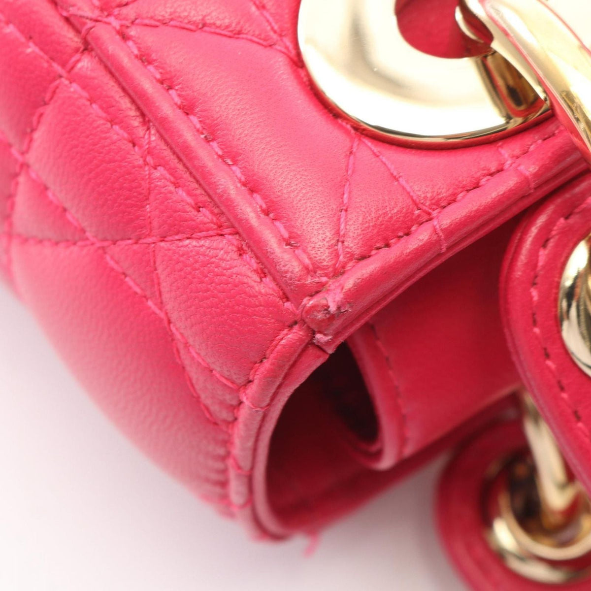 Dior Handbag Lady Dior Mini Cannage 2-Way Magenta Leather Lady Dior Tote