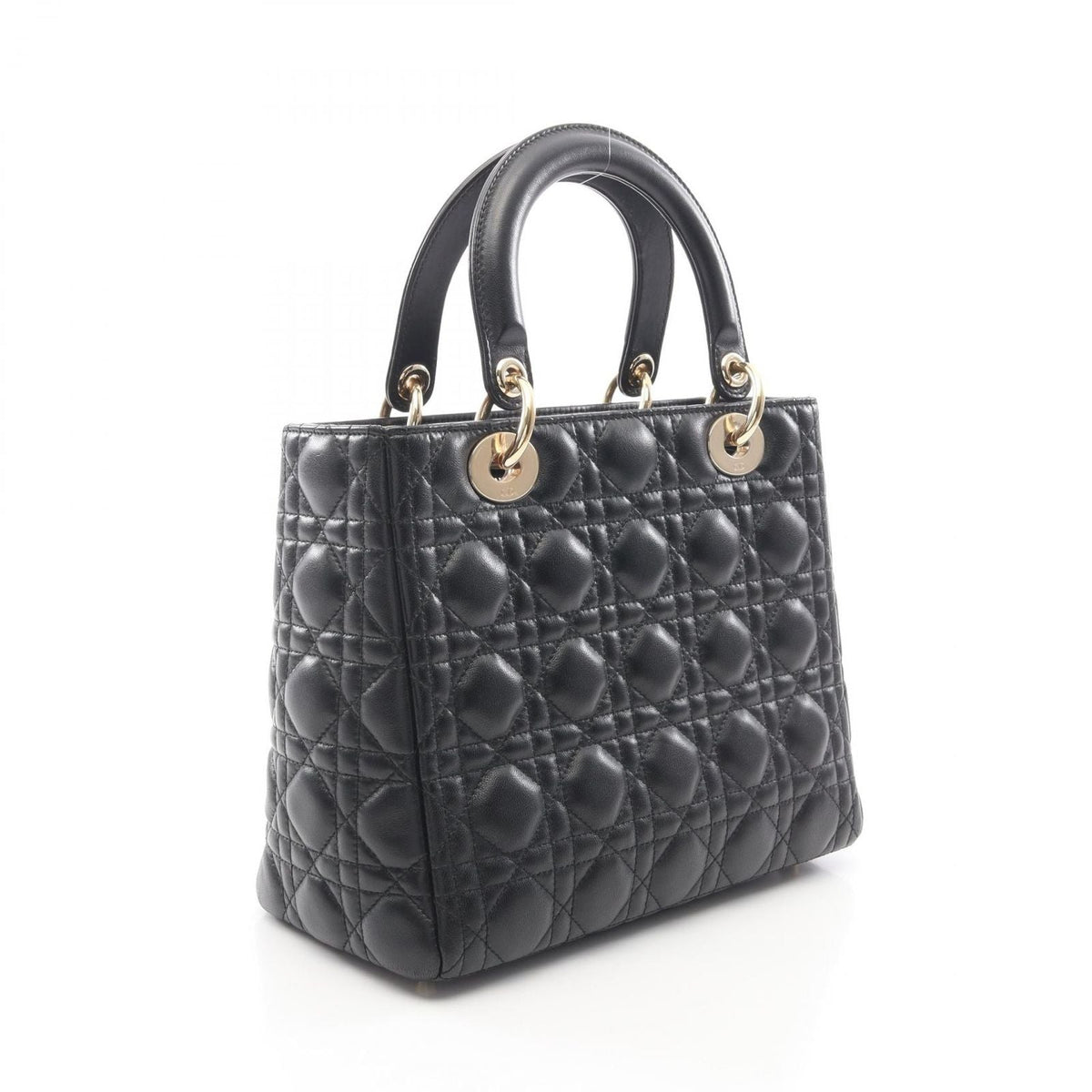 Dior Handbag Lady Dior Cannage Faux Pearl 2-Way Black Leather Tote