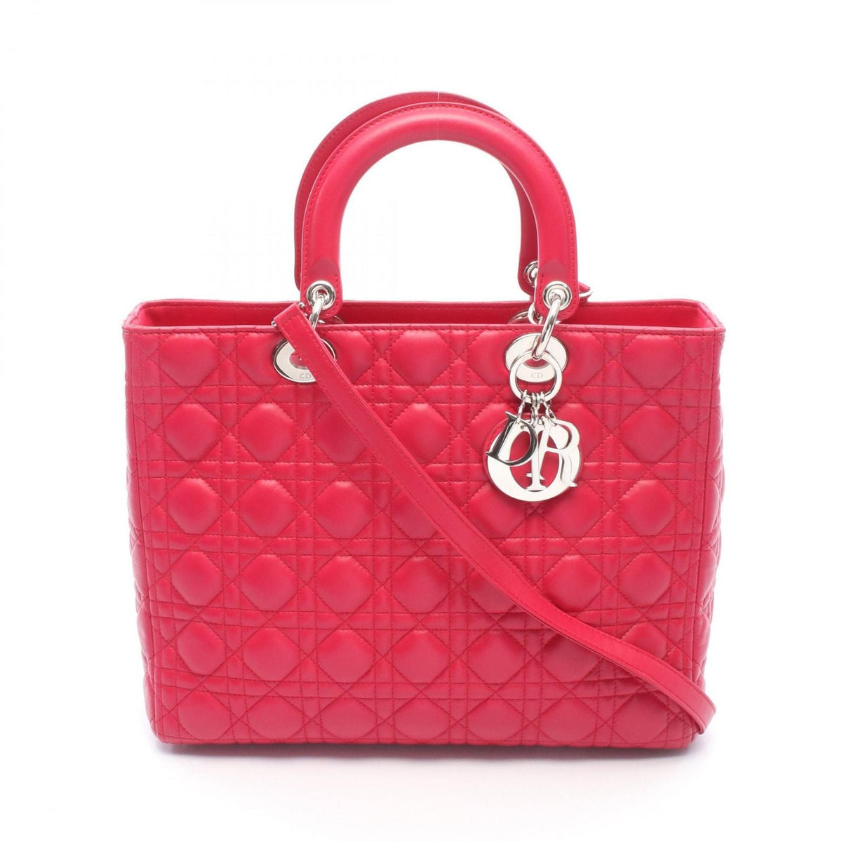 Dior Handbag Lady Dior Large 2-Way Magenta Leather Lady Dior Cannage Tote