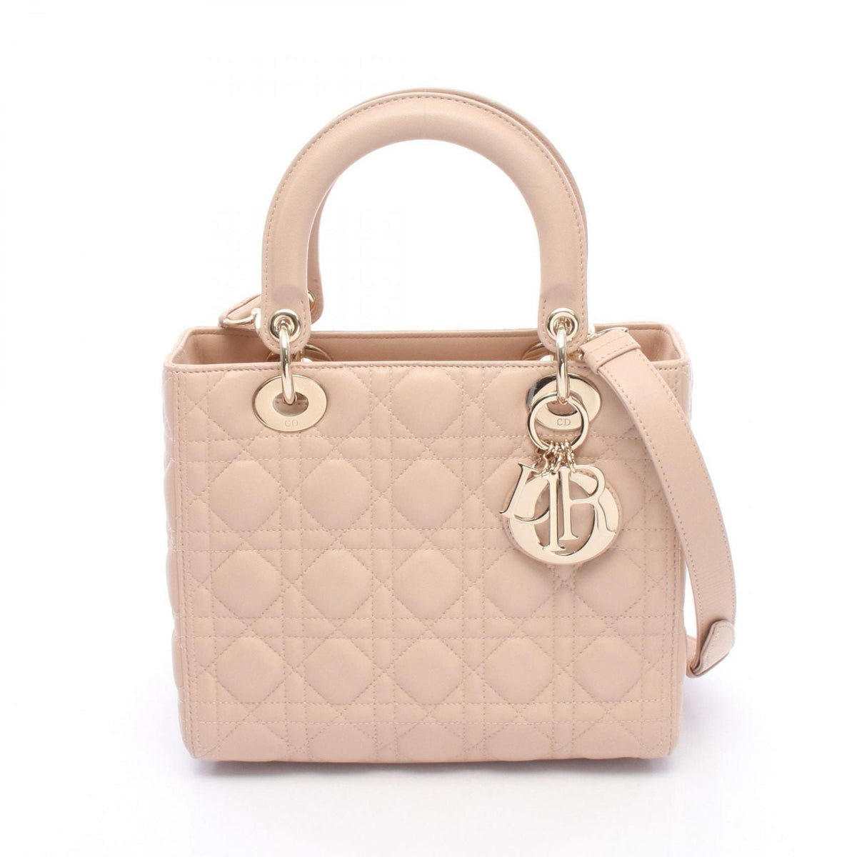 Dior Handbag Lady Dior Cannage 2-Way Pink Beige Leather Tote