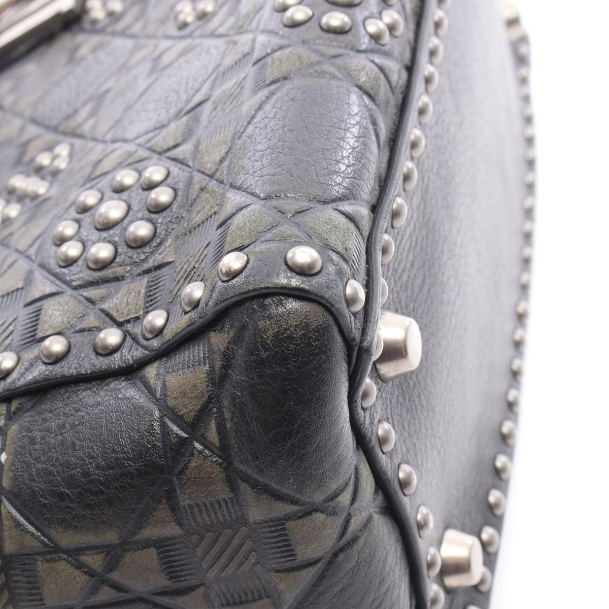 Dior Handbag Lady Dior 2-Way Black Khaki Leather Lady Dior Studs Tote