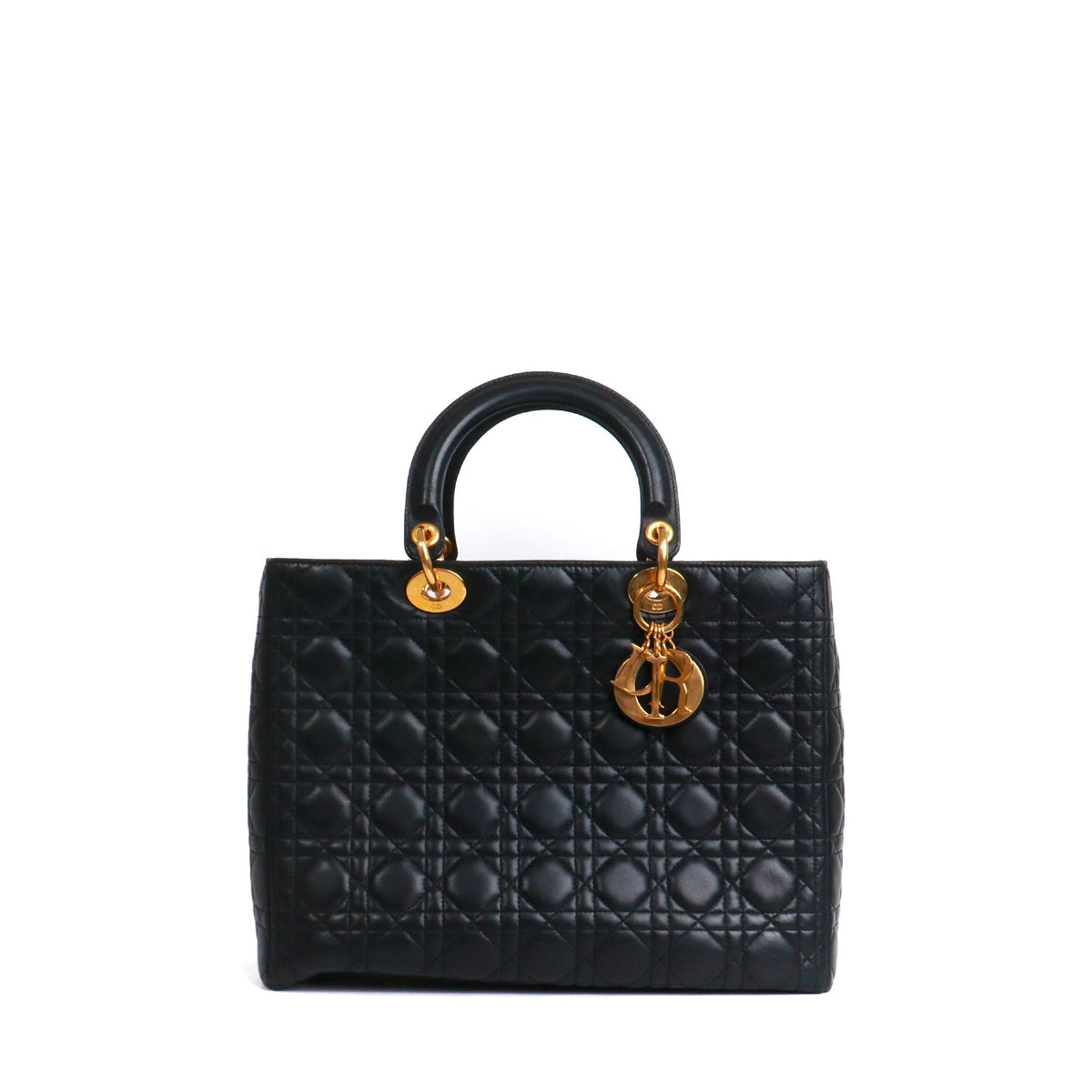 DIOR - Lady Dior large handbag in vintage black quilted leather