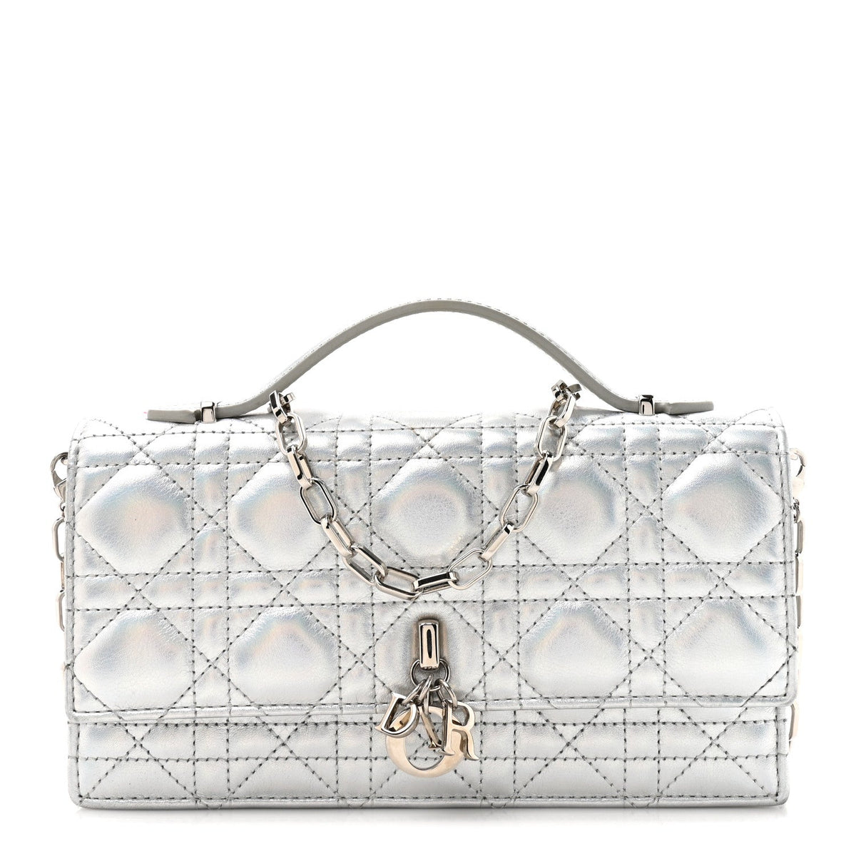 Iridescent Metallic Lambskin Cannage Mini My Dior Bag Silver