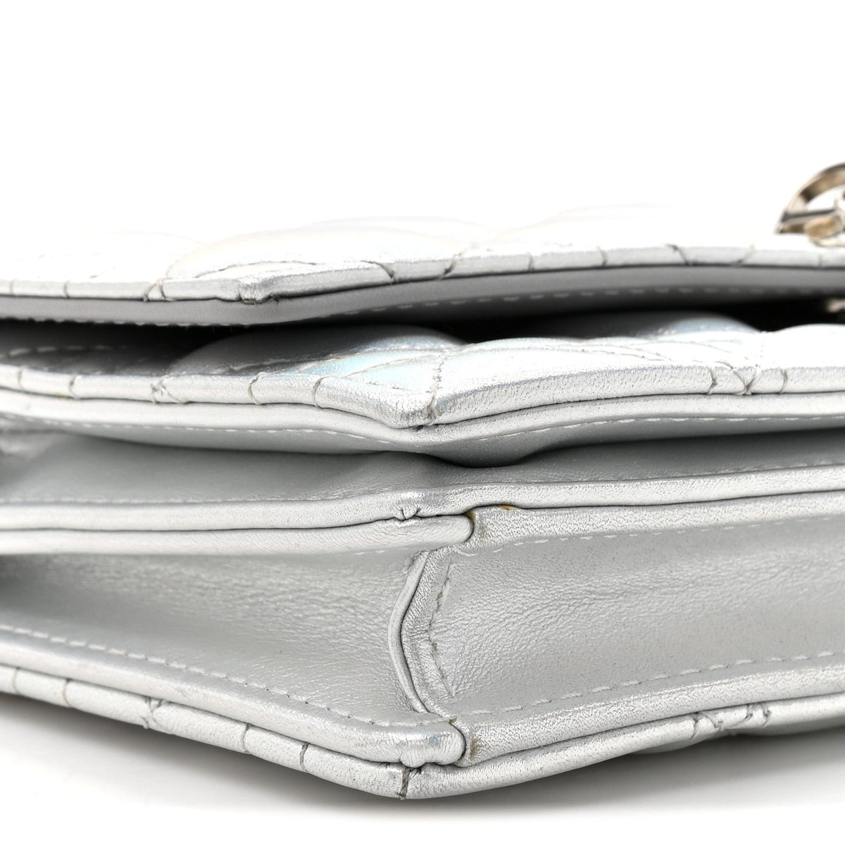 Iridescent Metallic Lambskin Cannage Mini My Dior Bag Silver