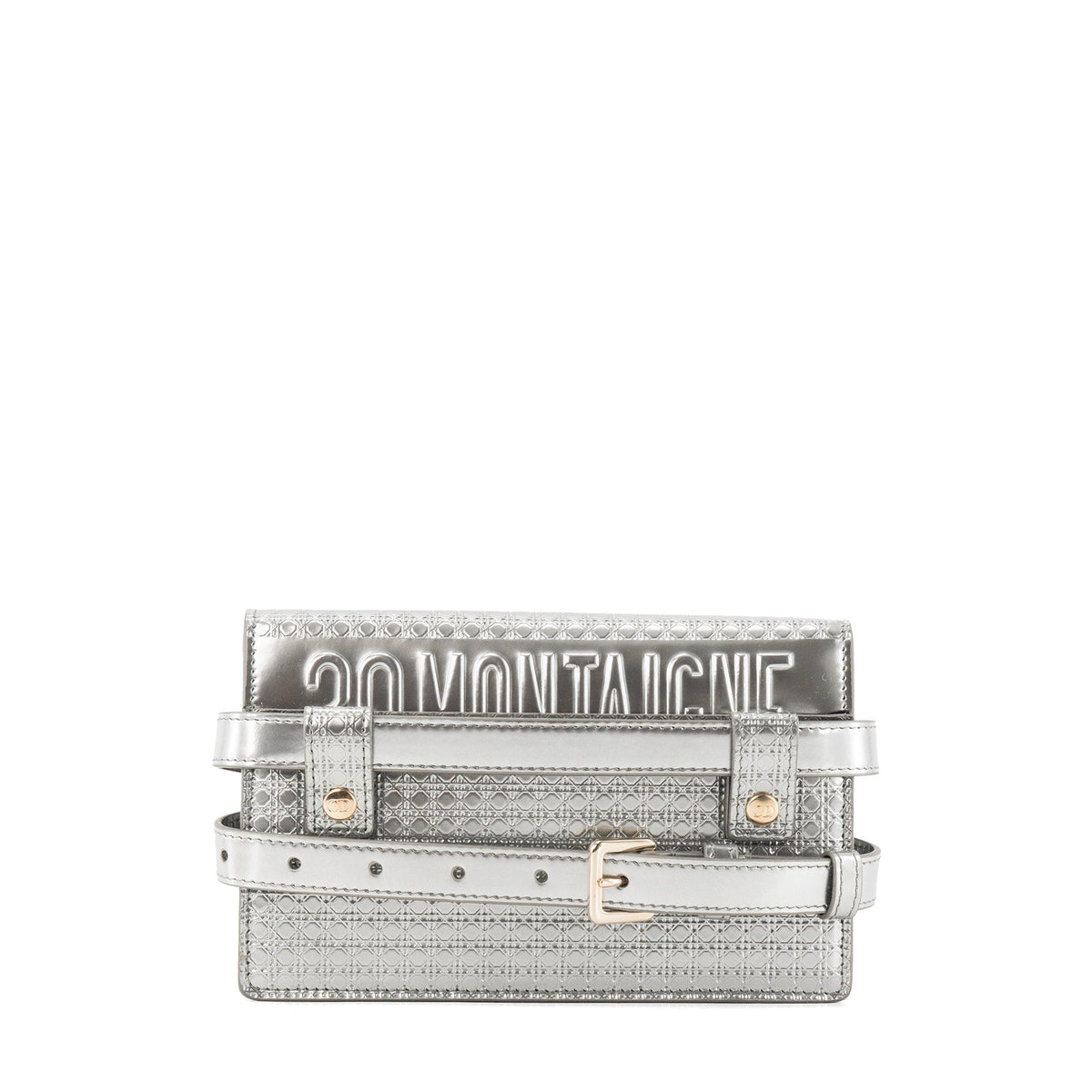 DIOR - Montaigne Pouch handbag in silver micro cannage leather